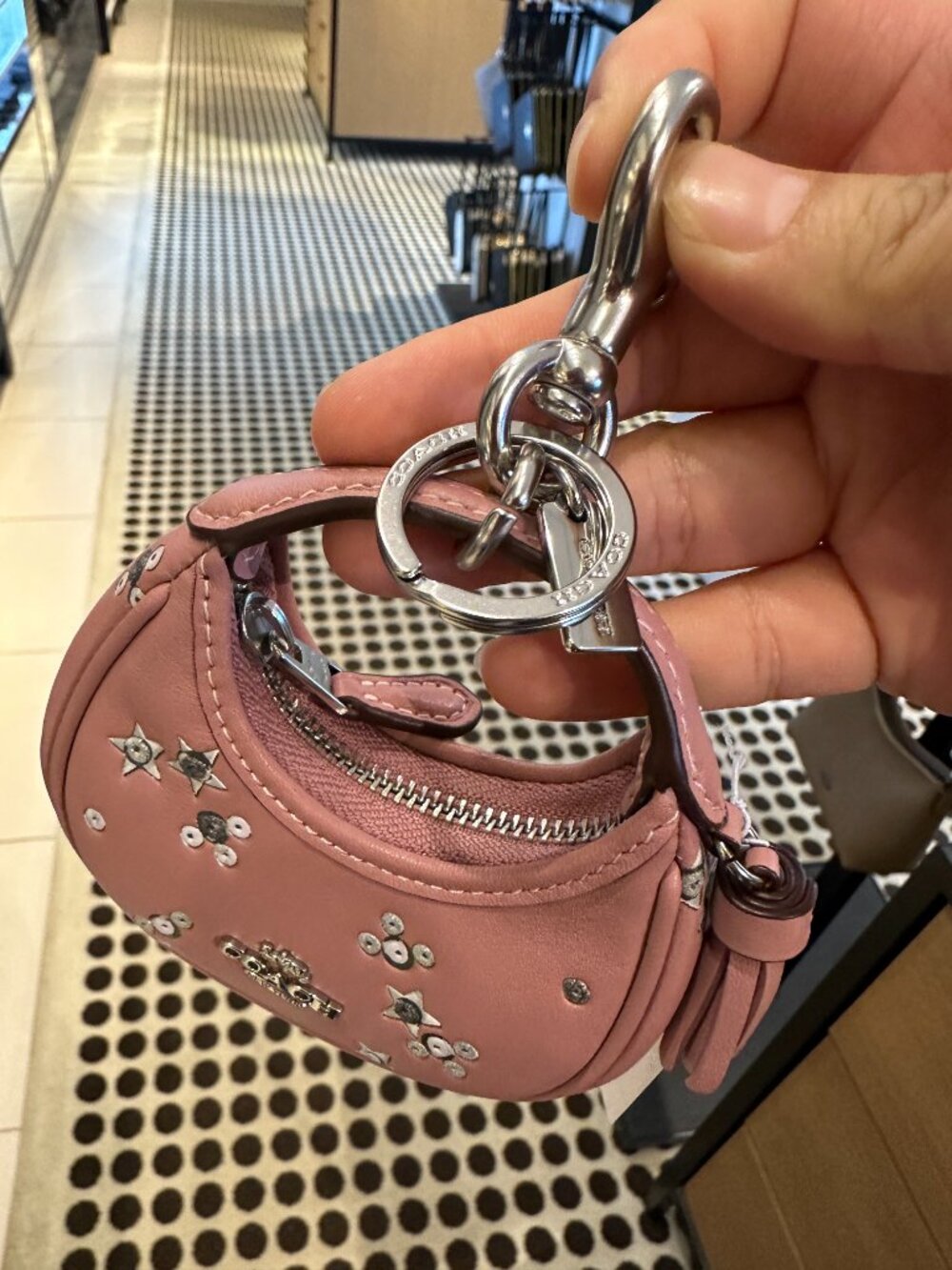 NWT! Coach CCF22 Mini Carmen Bag Charm With Star Print In Dusty Pink Silver - Picture 8 of 12